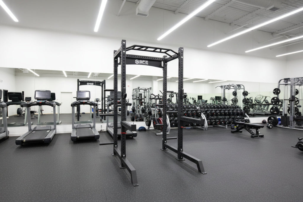 Commercial Squat Rack w/ Safety Bars, J-Hooks & Weight Storage (New)