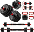 5-in-1 Adjustable Dumbbell Set Converts to Barbell & Kettlebell, 10-90lbs for Home Gym Workout