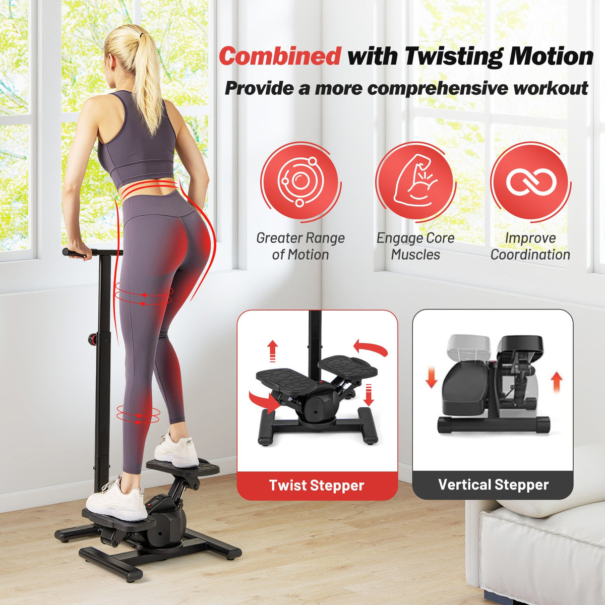 Steppers for Exercise Twist Stair Stepper Workout Equipmen-Black